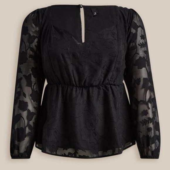 1X • Torrid • Peplum Chiffon Clip Floral Puff Sleeve Top - Picture 5 of 5
